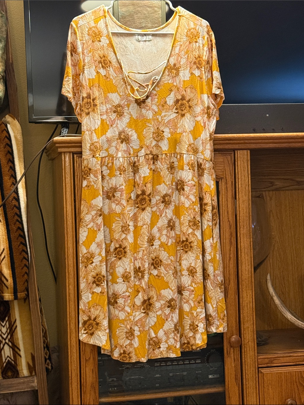 Maurice's Yellow Floral Midi Dress With Lace-Up V-Neck